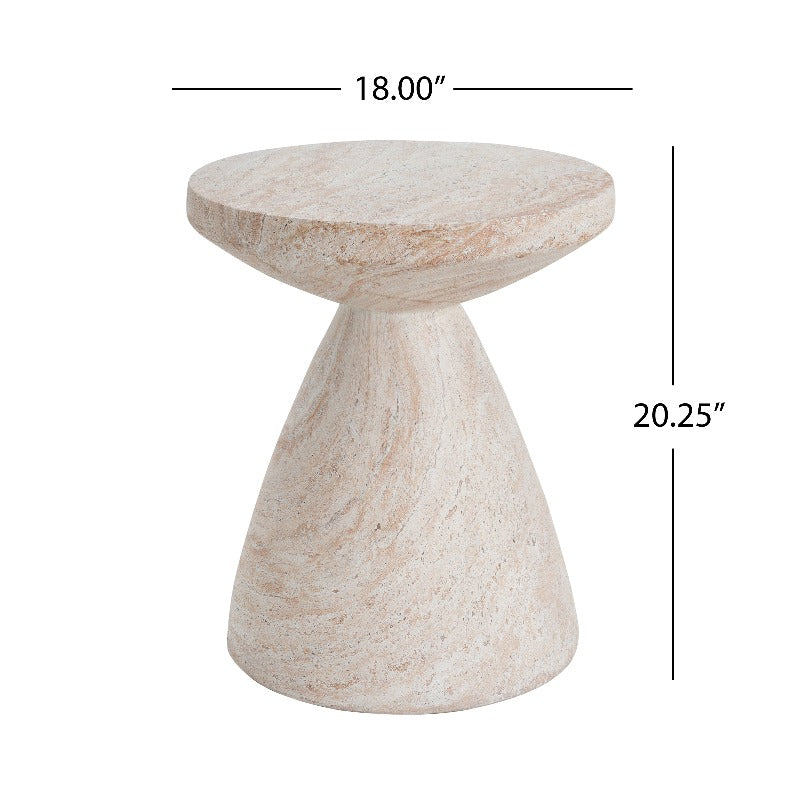Outdoor\u002FIndoor Lightweight Concrete Modern End Table for Living Room | Travertine End, Mid-century Modern Style, Leg Base, ≥27 Inches Height, ≥3.2 Cubic Feet Storage Capacity
