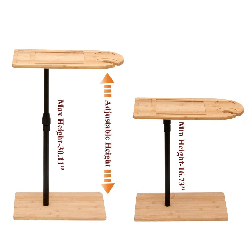 Couch Tray Table Bamboo Height Adjustable Side Table for Sofa C-shaped Oval End Tables with Slots for Bed and Chairs in Living Room and Bedroom Oval + Rectangle