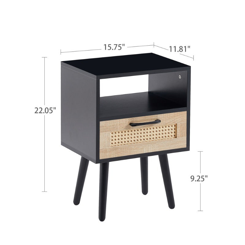 15.75 End Table with Drawer And Legs Modern Nightstand Side Table for Living Room Bedroom Black