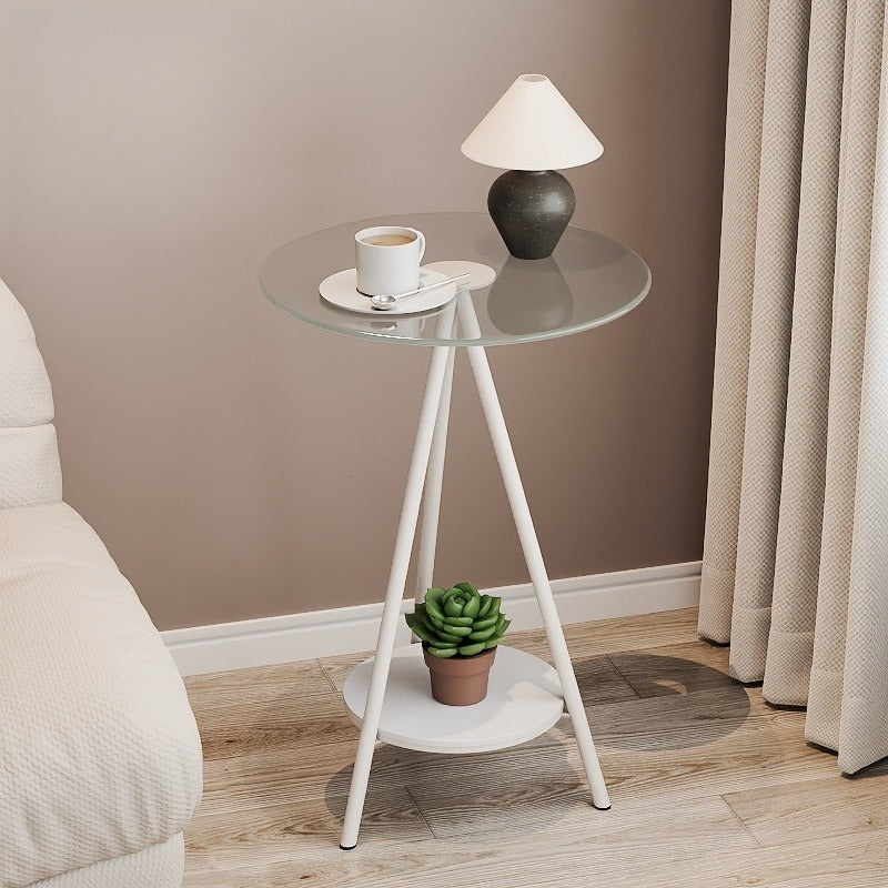 Italian-style Light Luxury Golden Triangular Leg Double-Layer Side Table with Vertical Grain Tabletop, Living Room Sofa Side Table, Bedroom Corner Small Tea Table, Modern Soft Furnishing Art Decorative Corner Table, Household Light Luxury Double