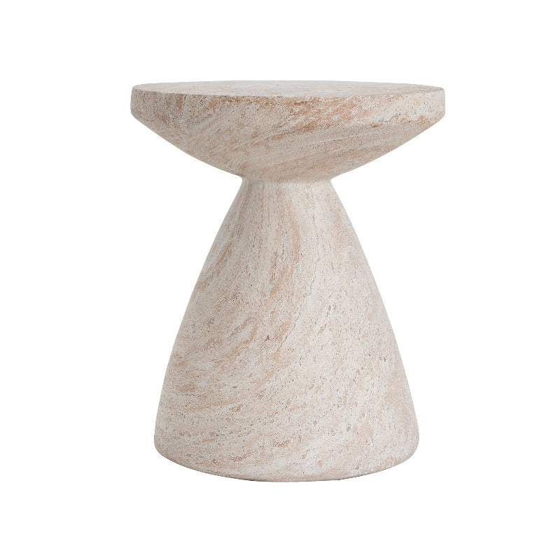 Outdoor\u002FIndoor Lightweight Concrete Modern End Table for Living Room | Travertine End, Mid-century Modern Style, Leg Base, ≥27 Inches Height, ≥3.2 Cubic Feet Storage Capacity