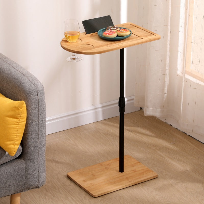 Couch Tray Table Bamboo Height Adjustable Side Table for Sofa C-shaped Oval End Tables with Slots for Bed and Chairs in Living Room and Bedroom Oval + Rectangle
