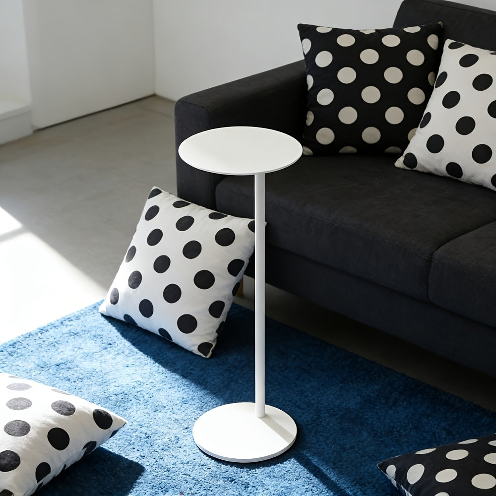 1pc Modern European Minimalist White Metal Coffee Table with Vertical Tube - Sturdy Suitable for Small Spaces, Space-Saving Round Table Suitable for Bedside, Sofa, Corner, Compact Furniture for Small Apartments, Easy Assembly