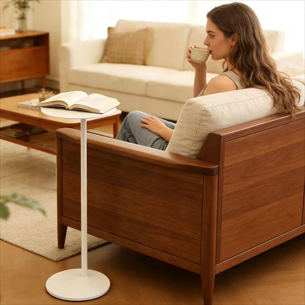 1pc Modern European Minimalist White Metal Coffee Table with Vertical Tube - Sturdy Suitable for Small Spaces, Space-Saving Round Table Suitable for Bedside, Sofa, Corner, Compact Furniture for Small Apartments, Easy Assembly