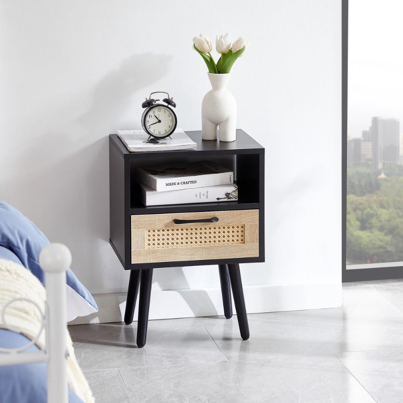 15.75 End Table with Drawer And Legs Modern Nightstand Side Table for Living Room Bedroom Black