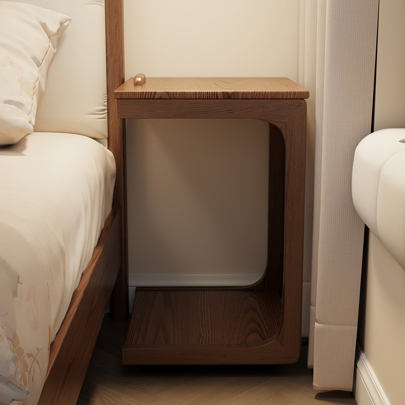 Kaslandi Space Living Room Furniture C-Shaped Bedside Table, Small Sofa Side Table, Mobile Design With Wheels For Living Room, Bedroom, And Bedside, Walnut, White, And Natural Wood Colors, Christmas Gifts, Black Fridays Items, Free Shipping