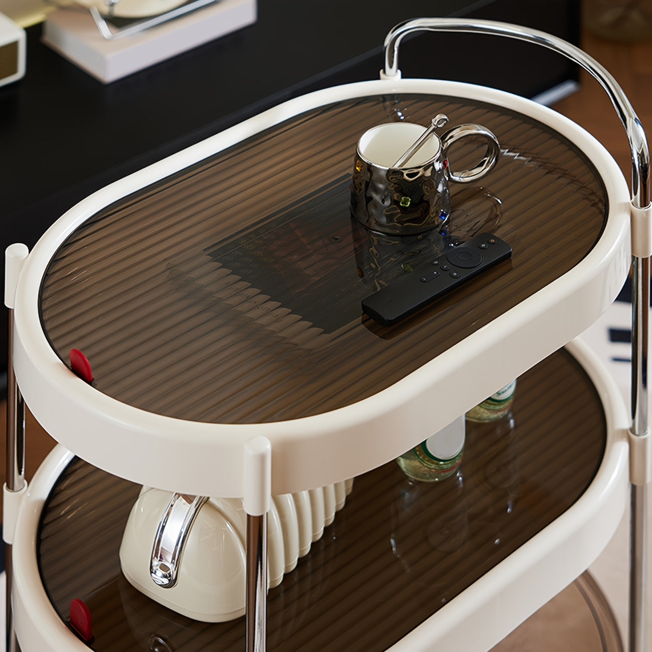 A Three-Tier Movable Oval Side Table, a Multifunctional Coffee Table, a Light Luxury Sofa Side Table, a Easy Cart Storage Rack, a Bedside Table, Suitable for Living Rooms, Bedrooms, Outdoor Patios, And Offices