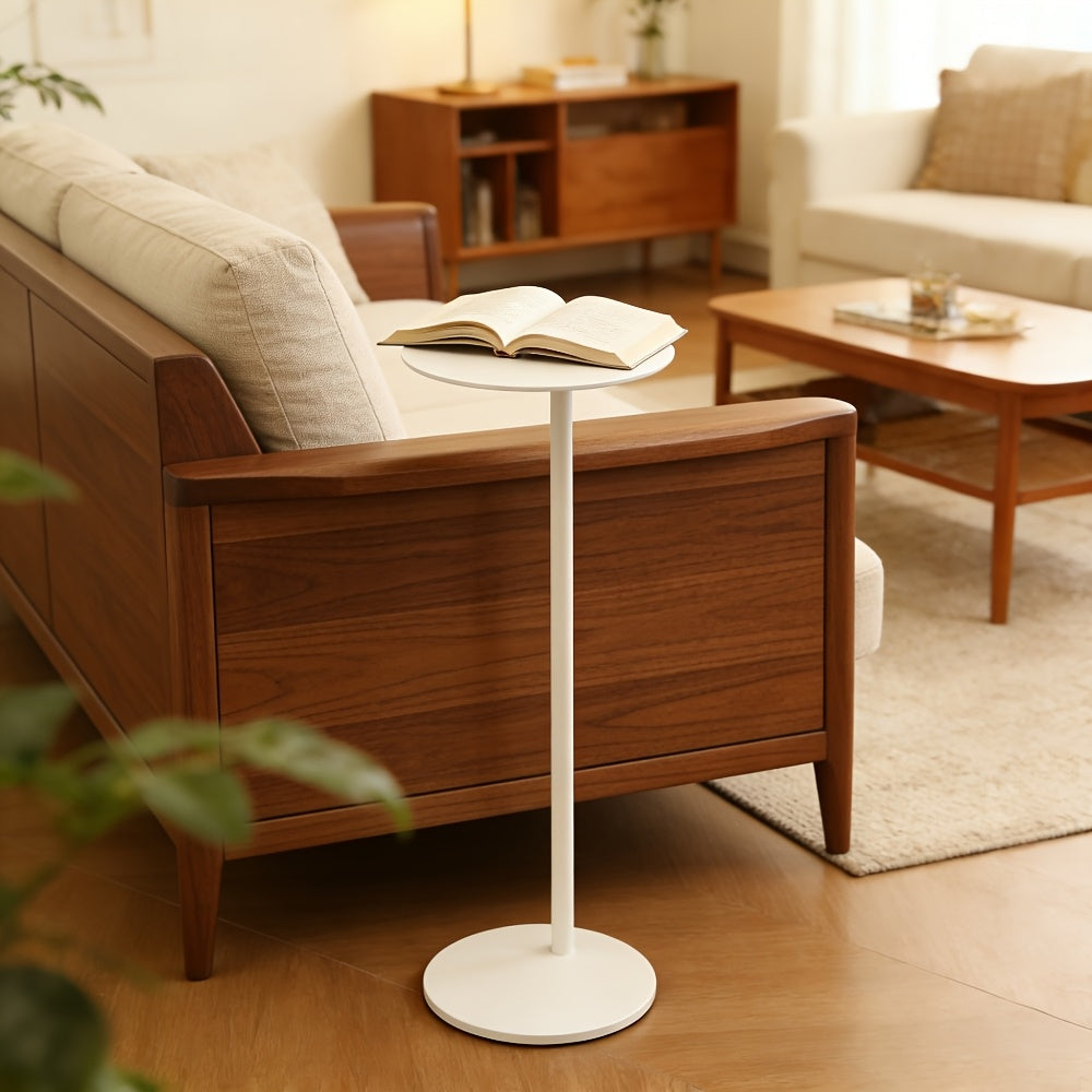 1pc Modern European Minimalist White Metal Coffee Table with Vertical Tube - Sturdy Suitable for Small Spaces, Space-Saving Round Table Suitable for Bedside, Sofa, Corner, Compact Furniture for Small Apartments, Easy Assembly