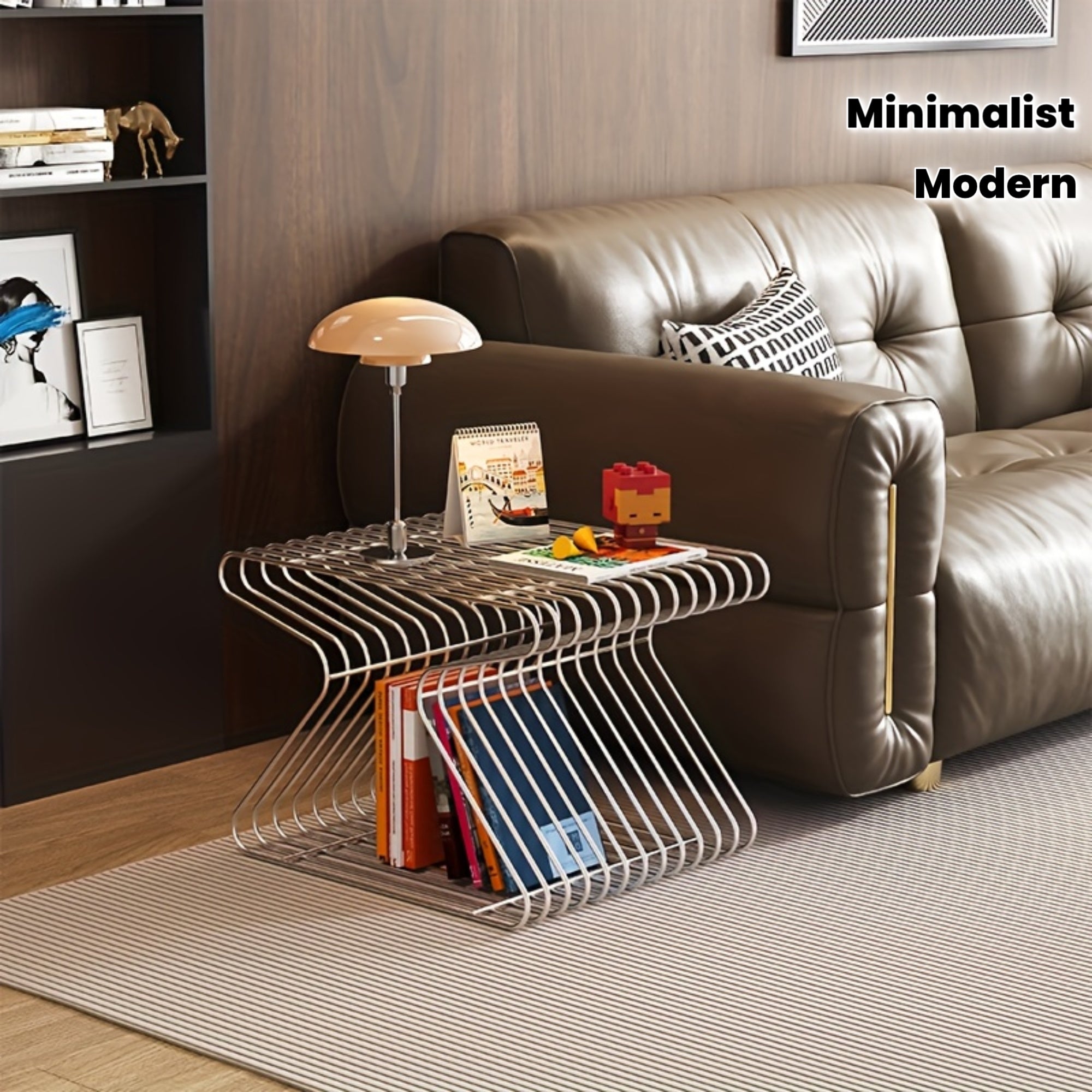 Modern Scandinavian Minimalist Corner Sofa Side Table - Metal Frame Compact Angled with Portable Small Table Suitable for Living Room, Bedside, Entryway - Space-Saving Corner Table