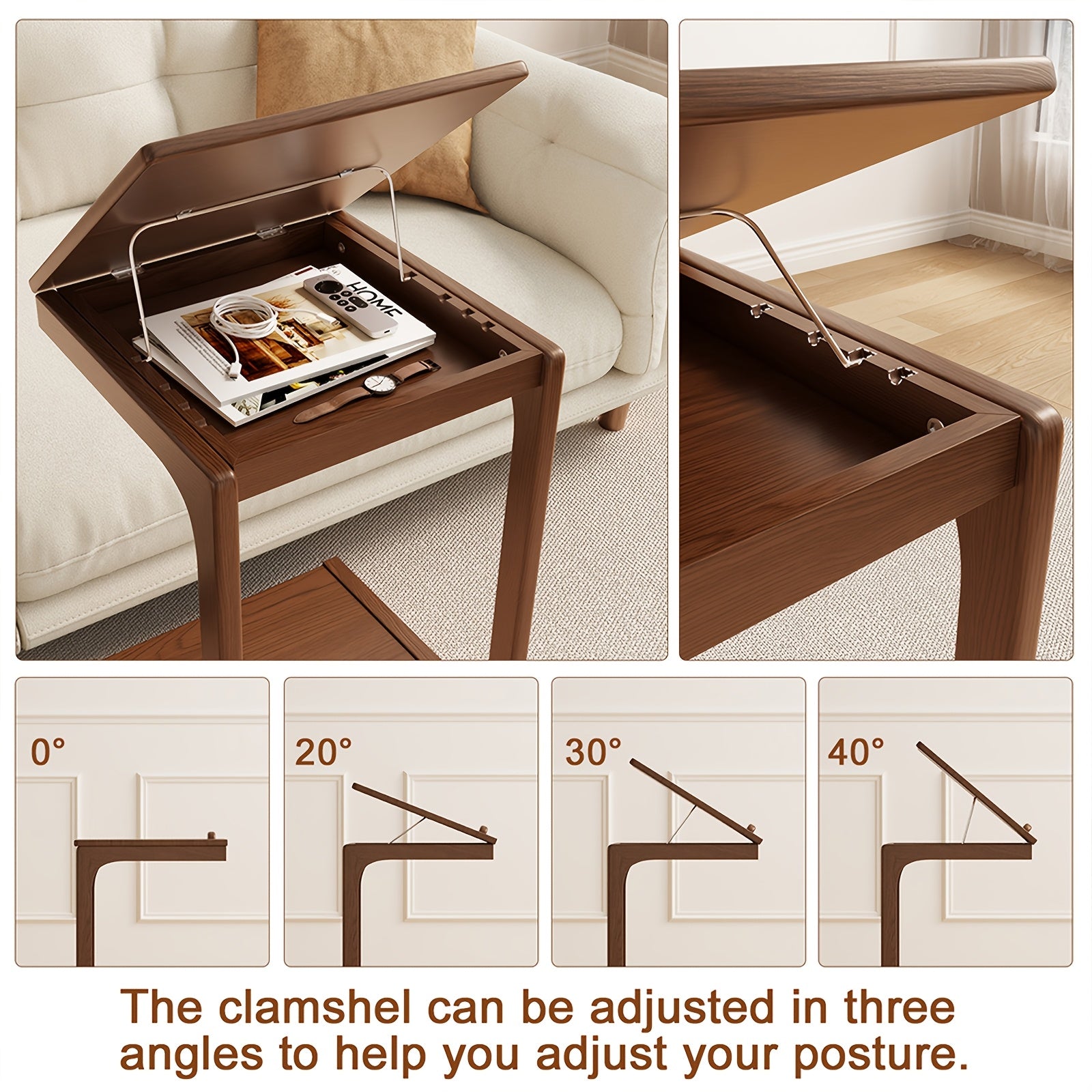 Kaslandi Space Living Room Furniture C-Shaped Bedside Table, Small Sofa Side Table, Mobile Design With Wheels For Living Room, Bedroom, And Bedside, Walnut, White, And Natural Wood Colors, Christmas Gifts, Black Fridays Items, Free Shipping