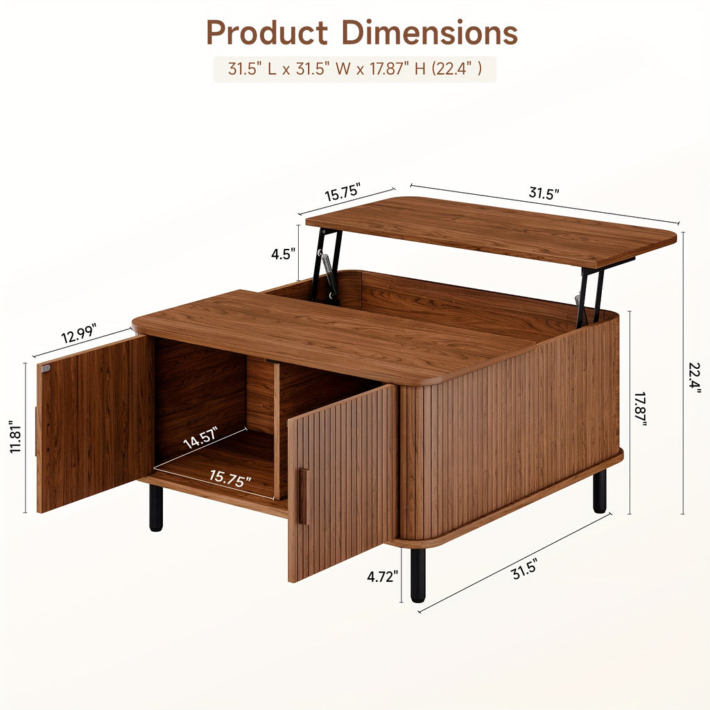 Lift-Top Coffee Table with Storage Square Coffee Table Multifunctional Living Room Center Table for Dining, Gaming Or Working Walnut