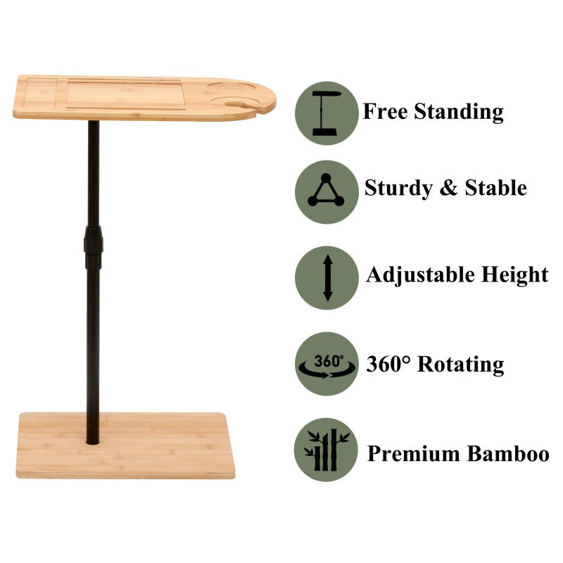 Couch Tray Table Bamboo Height Adjustable Side Table for Sofa C-shaped Oval End Tables with Slots for Bed and Chairs in Living Room and Bedroom Oval + Rectangle