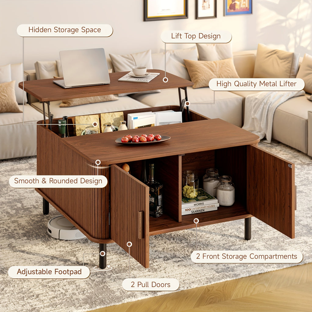 Lift-Top Coffee Table with Storage Square Coffee Table Multifunctional Living Room Center Table for Dining, Gaming Or Working Walnut