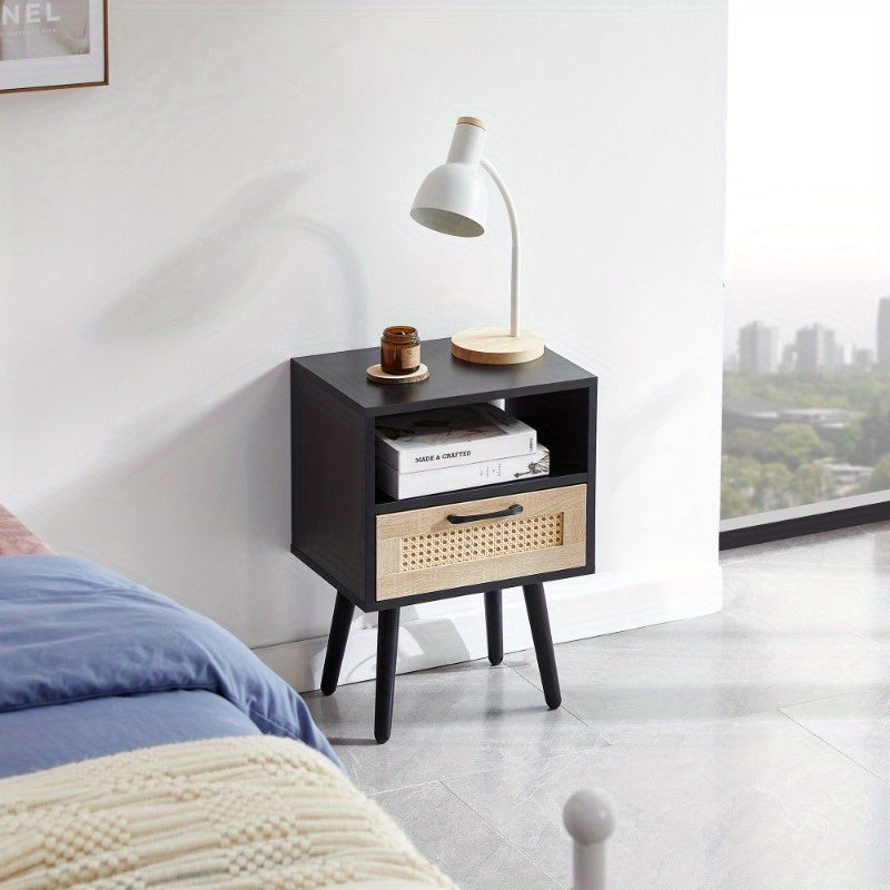 15.75 End Table with Drawer And Legs Modern Nightstand Side Table for Living Room Bedroom Black