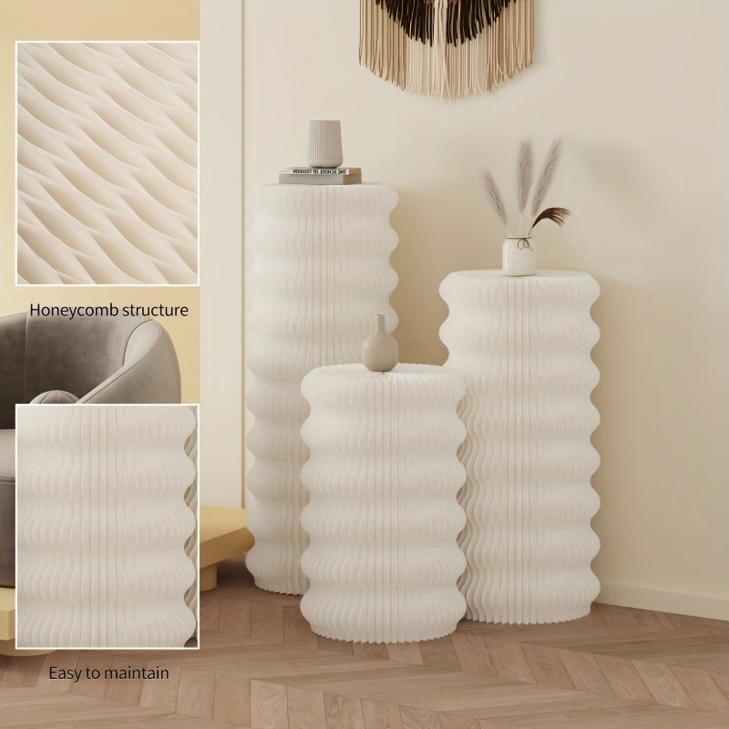 Modern Minimalist Foldable Cylindrical Bar Table with Lantern Pleated Texture - Heavy-Duty Paper Cord (Non-Wood) Portable Counter Suitable for Parties, Exhibitions, Offices, Salons - Assembly-Free Setup, Space-Saving Furniture