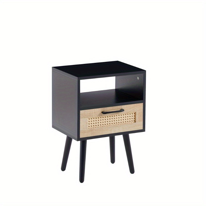 15.75 End Table with Drawer And Legs Modern Nightstand Side Table for Living Room Bedroom Black