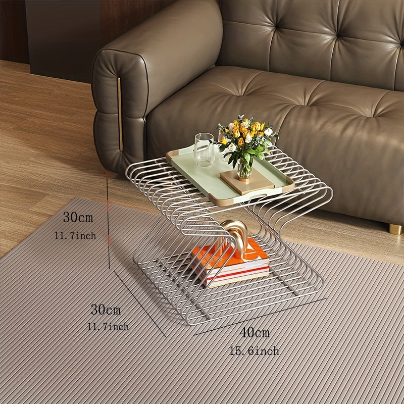 Modern Scandinavian Minimalist Corner Sofa Side Table - Metal Frame Compact Angled with Portable Small Table Suitable for Living Room, Bedside, Entryway - Space-Saving Corner Table