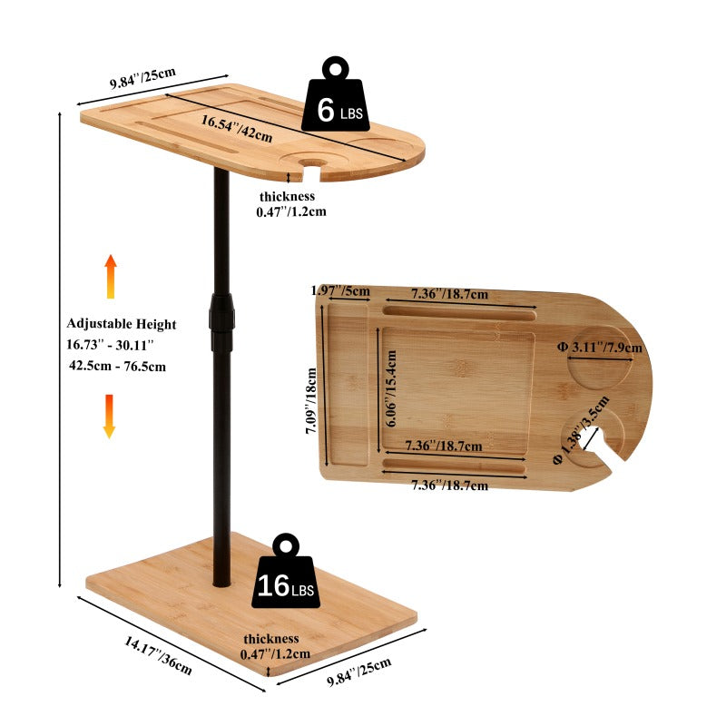 Couch Tray Table Bamboo Height Adjustable Side Table for Sofa C-shaped Oval End Tables with Slots for Bed and Chairs in Living Room and Bedroom Oval + Rectangle