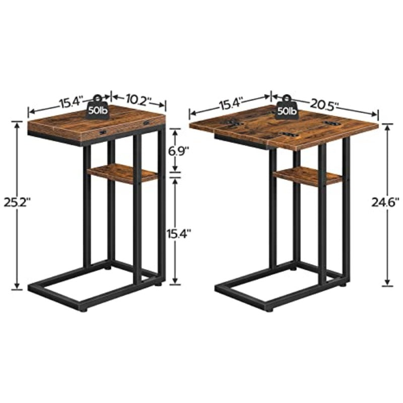 HOOBRO Foldable End Table and 31.5 Inch Floating Shelves Bundle C Shaped Side Table with Storage Shelf Wall Shelf Set of 2 for Living Room Rustic Brown BF29SF01BF80BJP201