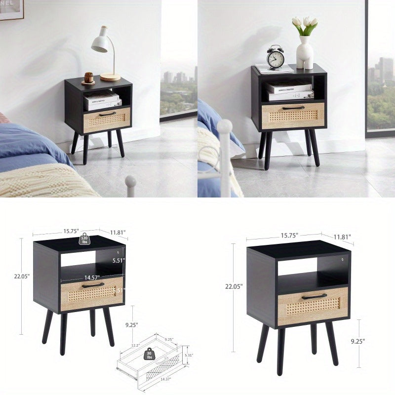 15.75 End Table with Drawer And Legs Modern Nightstand Side Table for Living Room Bedroom Black