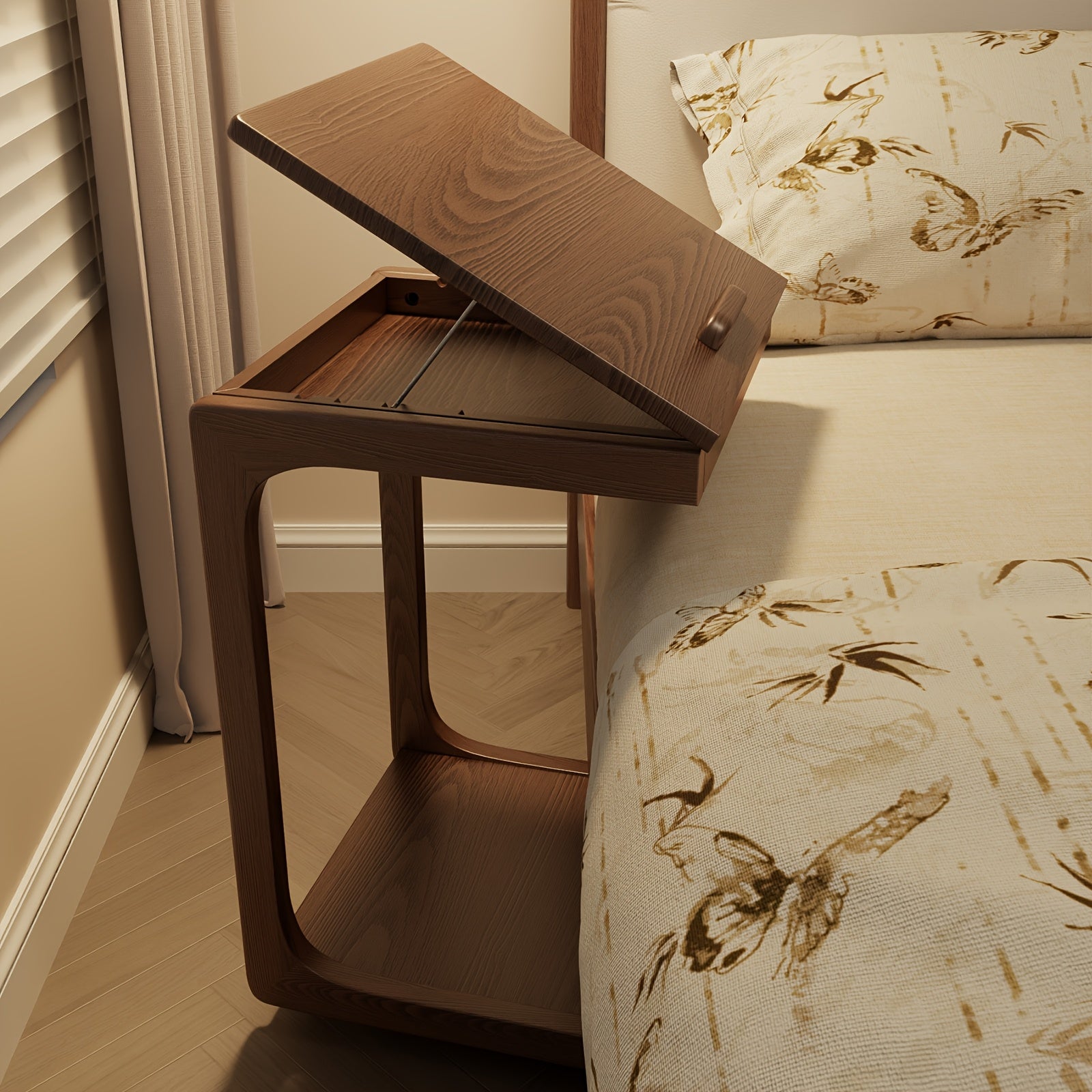 Kaslandi Space Living Room Furniture C-Shaped Bedside Table, Small Sofa Side Table, Mobile Design With Wheels For Living Room, Bedroom, And Bedside, Walnut, White, And Natural Wood Colors, Christmas Gifts, Black Fridays Items, Free Shipping