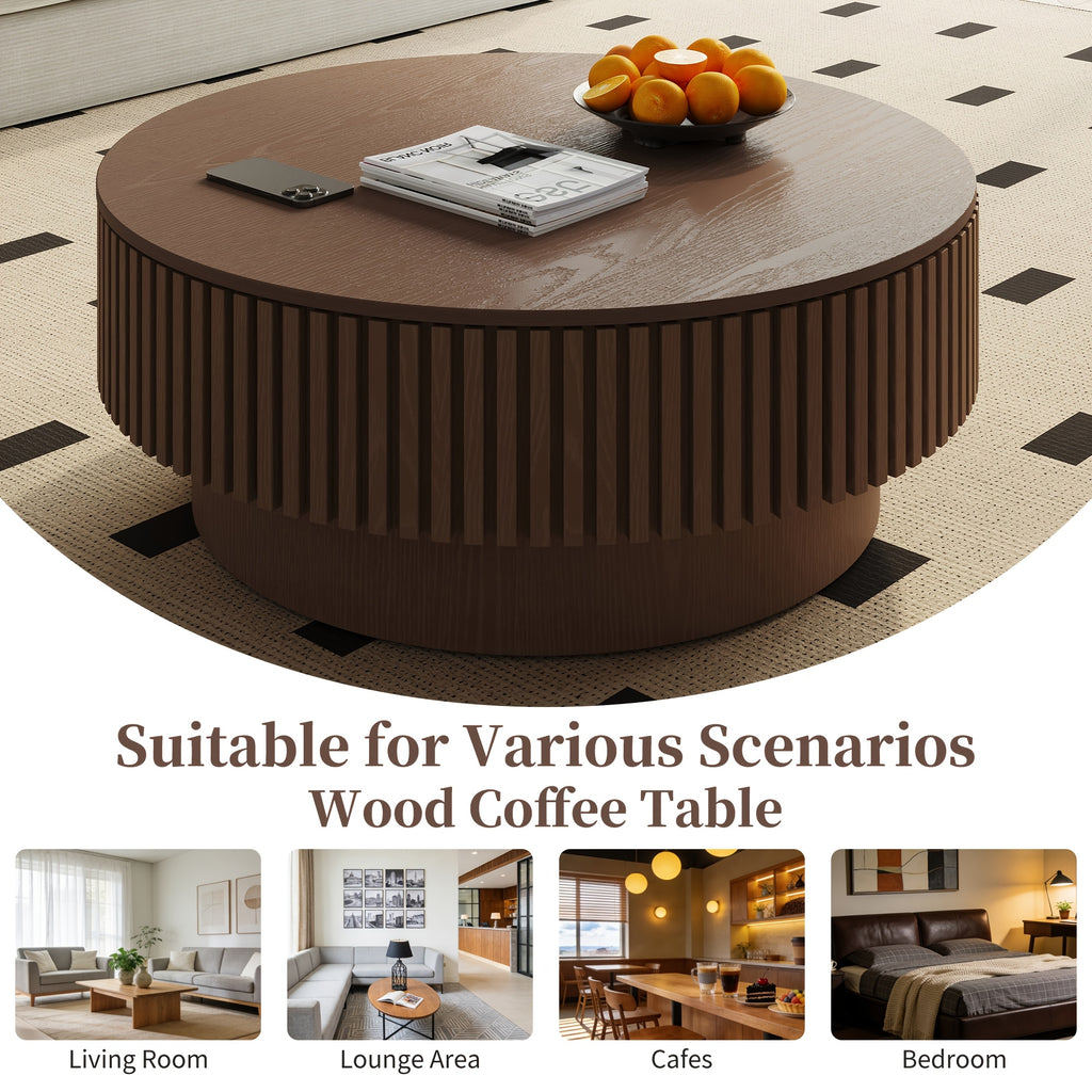 Round Coffee Table with Openable Tabletop & Inner Storage Shelf - Space-Saving Retro Modern Suitable for, Home, Cafe Furniture - Engineered Wood Dark Brown Table, Easy Assembly Compact Circular Tea Table for Small Spaces