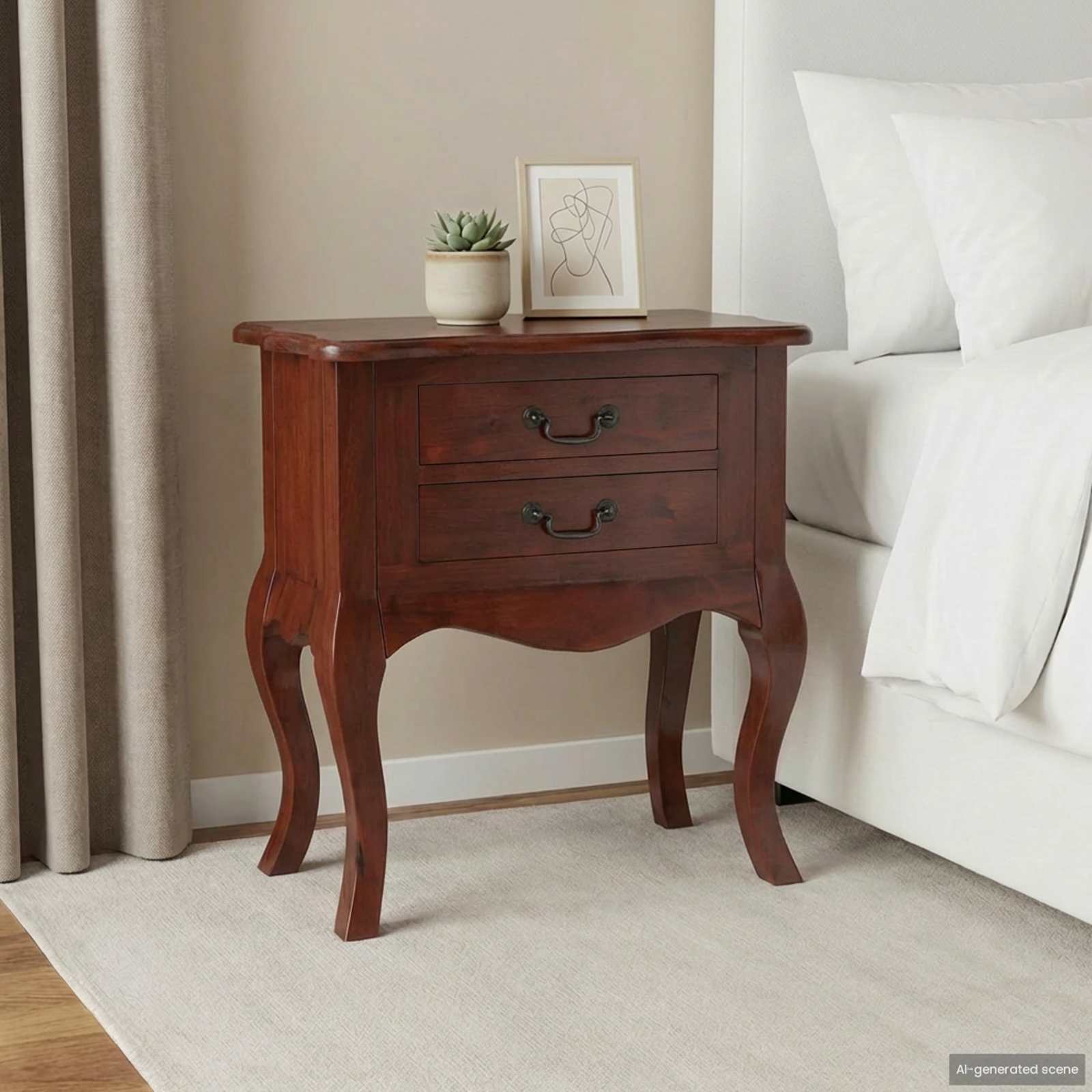vidaXL Side Table with Drawer with Storage Brown Solid Mahogany Wood Accent