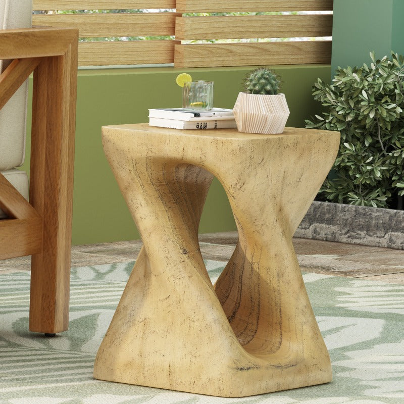 Modern Retro MGO Twist Shape Side Table - Non-Wood Durable Compact Bedside Table\u002FCend Table with Natural Texture, Easy Maintenance for Small Spaces, Living Room & - Ideal for Apartments, Studios, Dorms