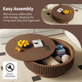 Round Coffee Table with Openable Tabletop & Inner Storage Shelf - Space-Saving Retro Modern Suitable for, Home, Cafe Furniture - Engineered Wood Dark Brown Table, Easy Assembly Compact Circular Tea Table for Small Spaces
