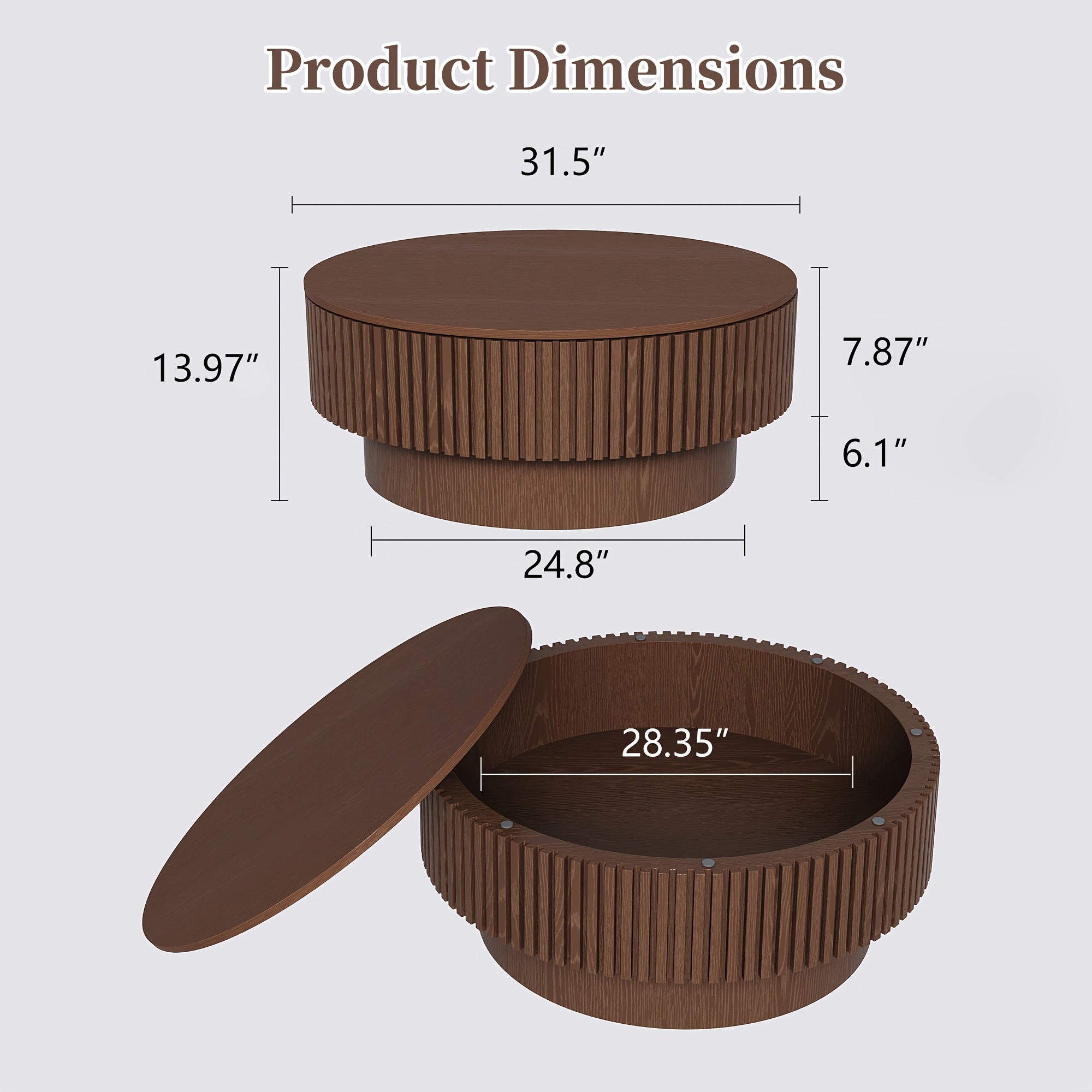 Round Coffee Table with Openable Tabletop & Inner Storage Shelf - Space-Saving Retro Modern Suitable for, Home, Cafe Furniture - Engineered Wood Dark Brown Table, Easy Assembly Compact Circular Tea Table for Small Spaces