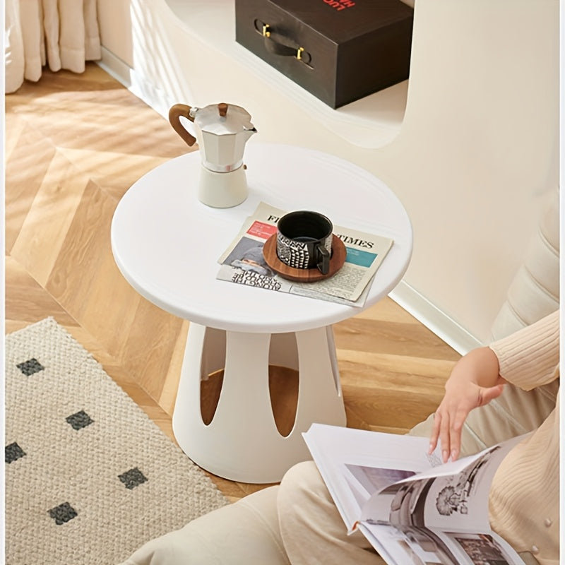 Scandinavian Style Round Table - Lightweight Modern Plastic Corner\u002FSide Table Suitable for Small Spaces, Balcony, Bedside - Compact \u002FOutdoor Furniture with Neutral Color (No Assembly)