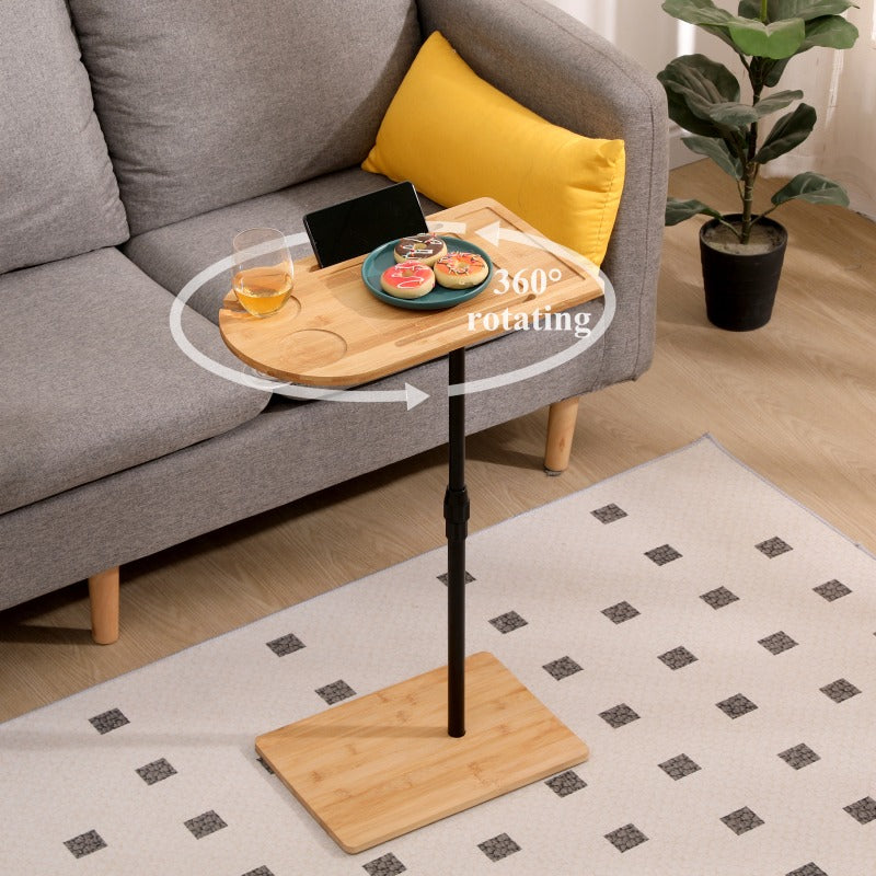 Couch Tray Table Bamboo Height Adjustable Side Table for Sofa C-shaped Oval End Tables with Slots for Bed and Chairs in Living Room and Bedroom Oval + Rectangle