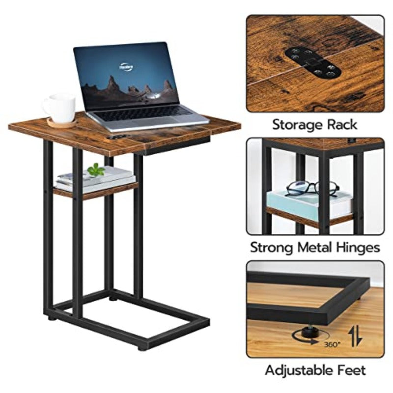 HOOBRO Foldable End Table and 31.5 Inch Floating Shelves Bundle C Shaped Side Table with Storage Shelf Wall Shelf Set of 2 for Living Room Rustic Brown BF29SF01BF80BJP201