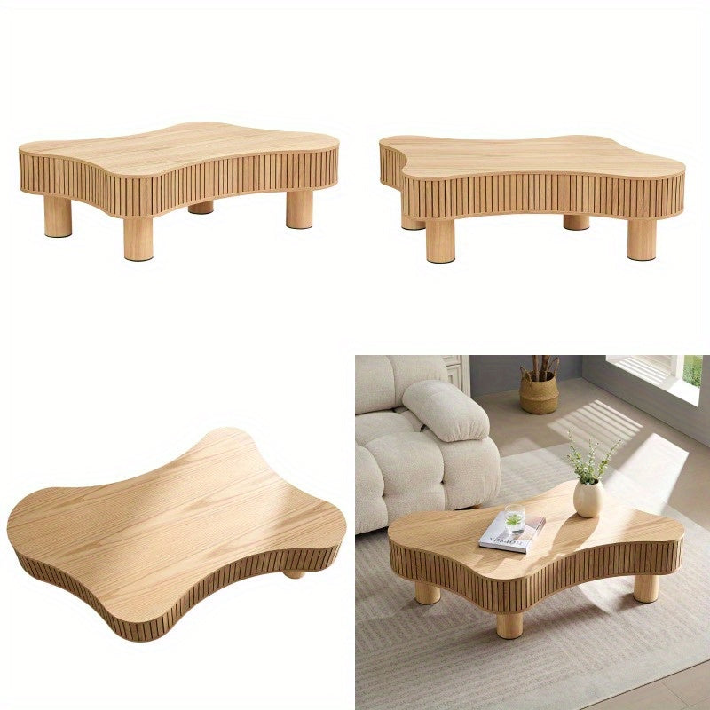 42.52 Inch Modern Handcrafted Drum Coffee Table - 3D Wave Design, Irregular Shape, Sturdy Sled Base, Elegant Living Room Decor, Small Coffee Table for Living Room, Coffee Table Decor