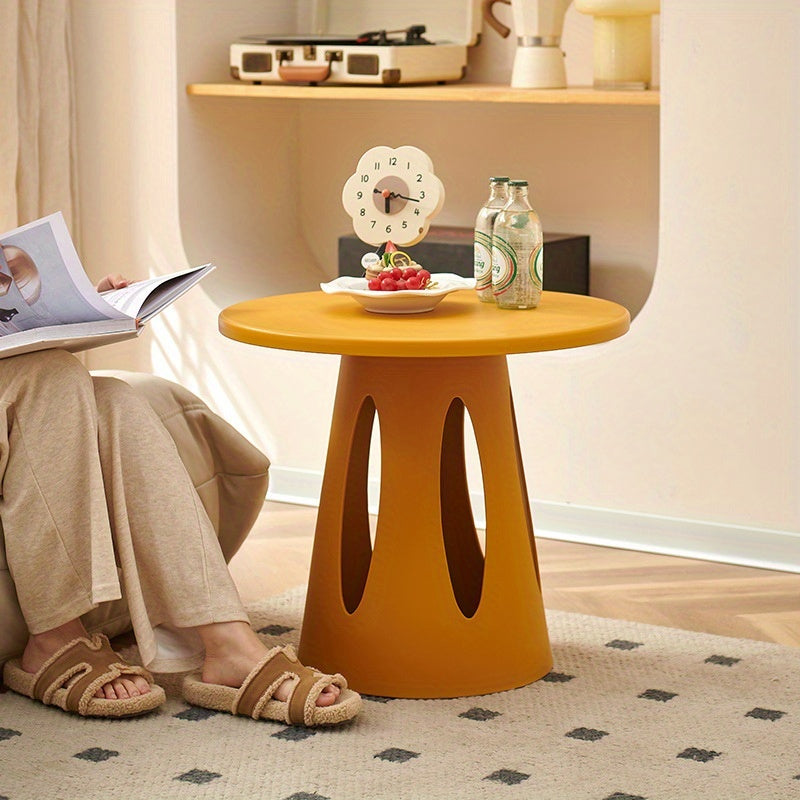 Scandinavian Style Round Table - Lightweight Modern Plastic Corner\u002FSide Table Suitable for Small Spaces, Balcony, Bedside - Compact \u002FOutdoor Furniture with Neutral Color (No Assembly)