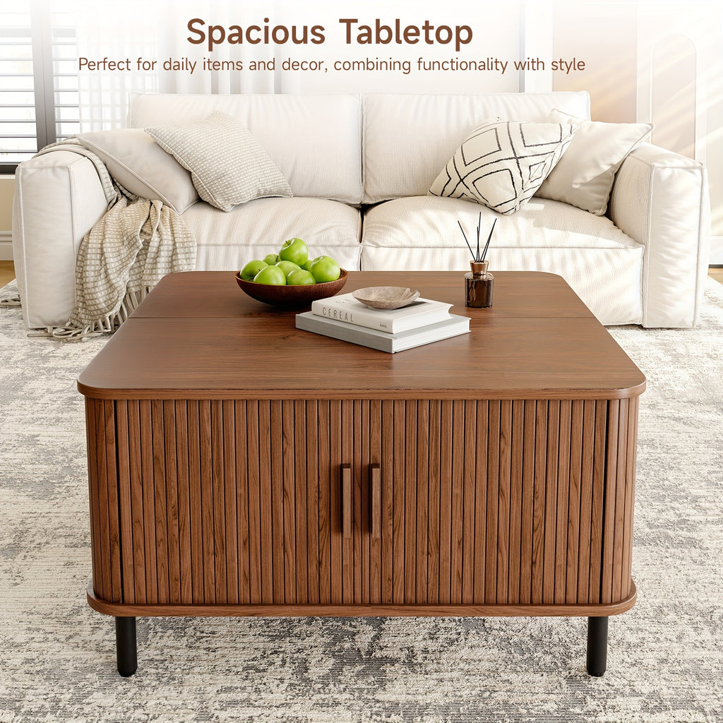 Lift-Top Coffee Table with Storage Square Coffee Table Multifunctional Living Room Center Table for Dining, Gaming Or Working Walnut