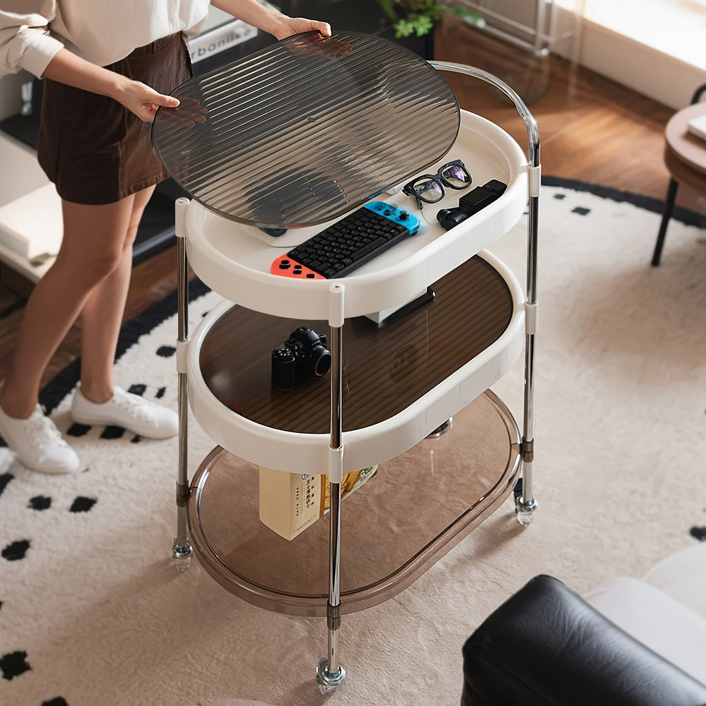 A Three-Tier Movable Oval Side Table, a Multifunctional Coffee Table, a Light Luxury Sofa Side Table, a Easy Cart Storage Rack, a Bedside Table, Suitable for Living Rooms, Bedrooms, Outdoor Patios, And Offices