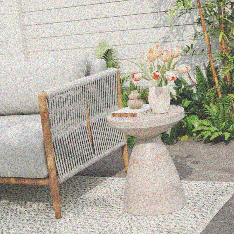 Outdoor\u002FIndoor Lightweight Concrete Modern End Table for Living Room | Travertine End, Mid-century Modern Style, Leg Base, ≥27 Inches Height, ≥3.2 Cubic Feet Storage Capacity