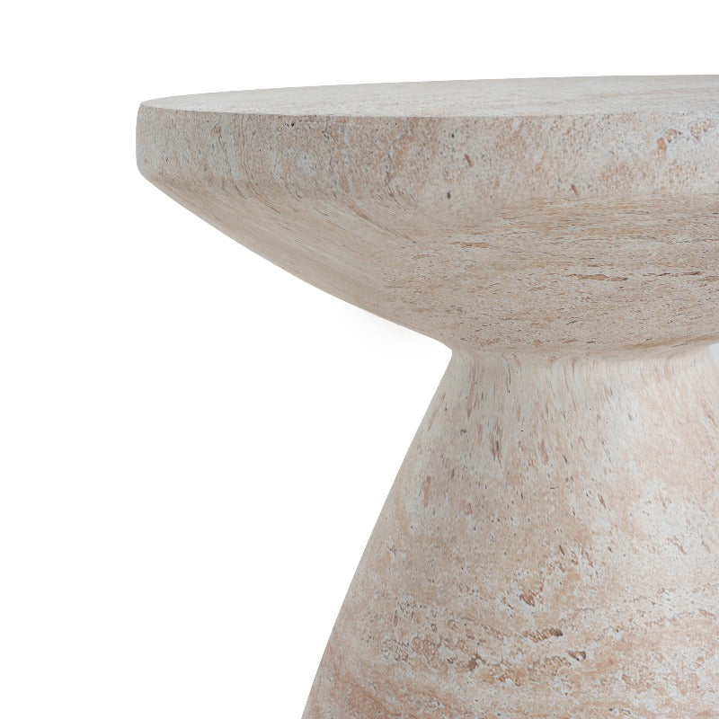 Outdoor\u002FIndoor Lightweight Concrete Modern End Table for Living Room | Travertine End, Mid-century Modern Style, Leg Base, ≥27 Inches Height, ≥3.2 Cubic Feet Storage Capacity