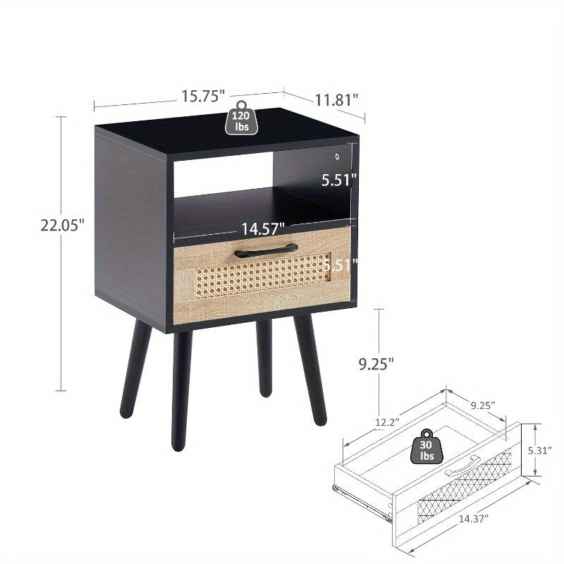 15.75 End Table with Drawer And Legs Modern Nightstand Side Table for Living Room Bedroom Black
