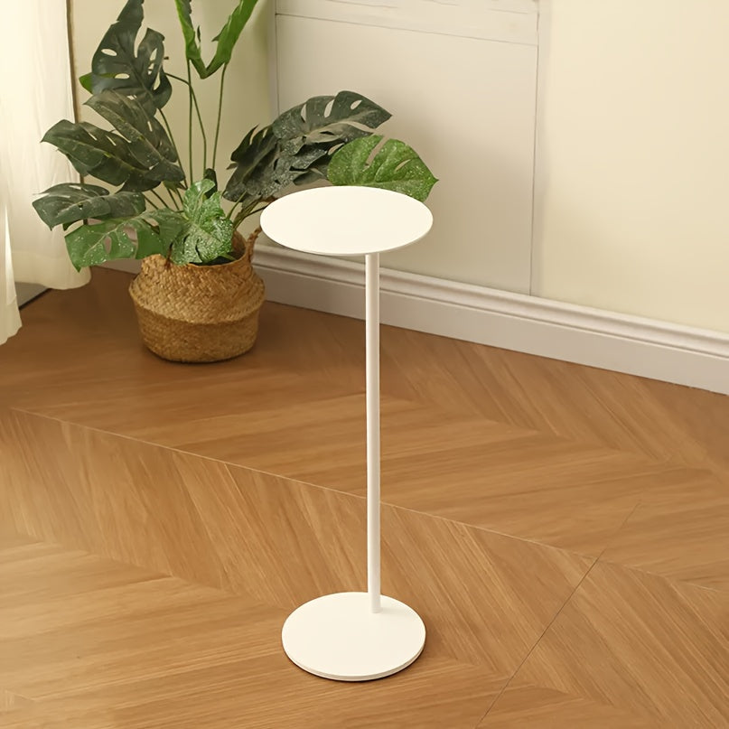 1pc Modern European Minimalist White Metal Coffee Table with Vertical Tube - Sturdy Suitable for Small Spaces, Space-Saving Round Table Suitable for Bedside, Sofa, Corner, Compact Furniture for Small Apartments, Easy Assembly