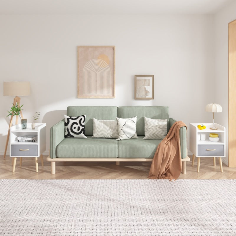 2pcs Nightstand with Collapsible Fabric Drawer | 2-Tier Storage End Table, Wood Side Table with Storage Cabinet for Bedroom, Living Room - White