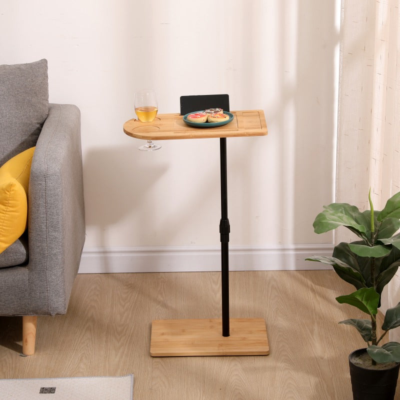 Couch Tray Table Bamboo Height Adjustable Side Table for Sofa C-shaped Oval End Tables with Slots for Bed and Chairs in Living Room and Bedroom Oval + Rectangle