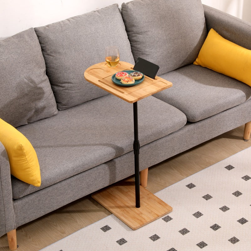Couch Tray Table Bamboo Height Adjustable Side Table for Sofa C-shaped Oval End Tables with Slots for Bed and Chairs in Living Room and Bedroom Oval + Rectangle