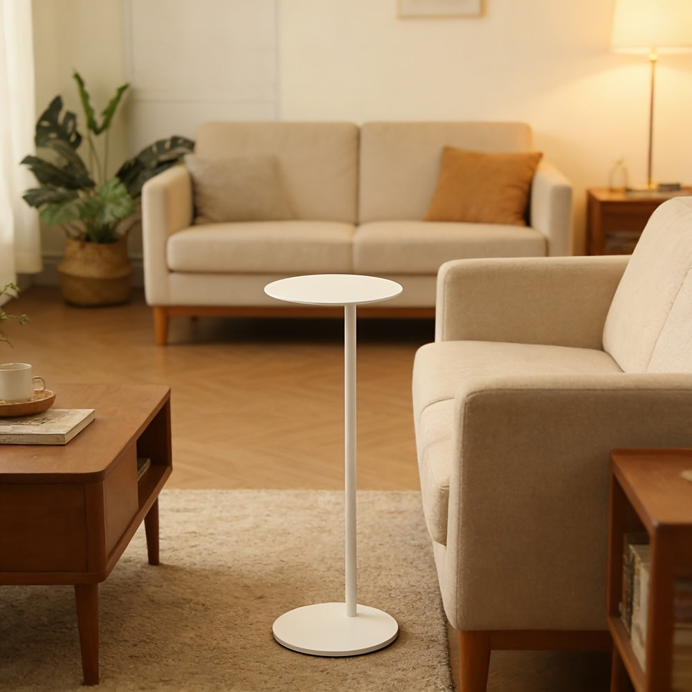1pc Modern European Minimalist White Metal Coffee Table with Vertical Tube - Sturdy Suitable for Small Spaces, Space-Saving Round Table Suitable for Bedside, Sofa, Corner, Compact Furniture for Small Apartments, Easy Assembly