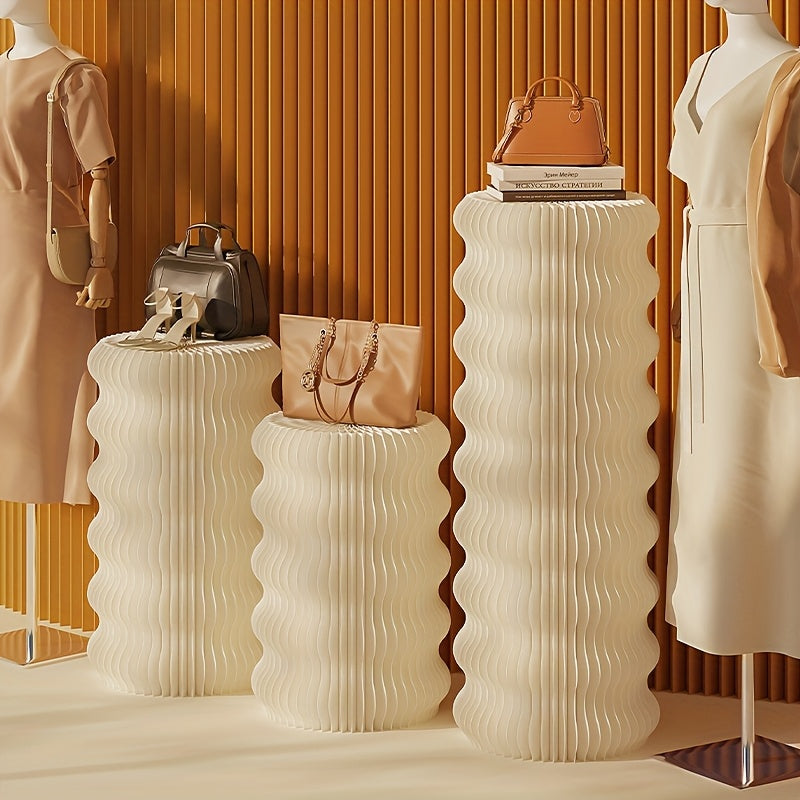 Modern Minimalist Foldable Cylindrical Bar Table with Lantern Pleated Texture - Heavy-Duty Paper Cord (Non-Wood) Portable Counter Suitable for Parties, Exhibitions, Offices, Salons - Assembly-Free Setup, Space-Saving Furniture