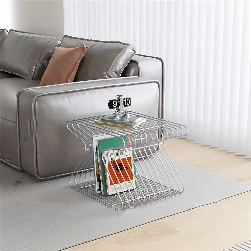 Modern Scandinavian Minimalist Corner Sofa Side Table - Metal Frame Compact Angled with Portable Small Table Suitable for Living Room, Bedside, Entryway - Space-Saving Corner Table